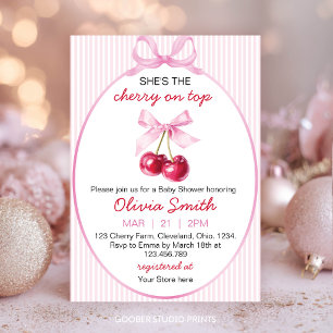 Cherry on Top Pink Coquette Baby Shower Invitation