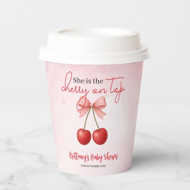 Cherry on Top Pink Girl Baby Shower  Paper Cups (Front)