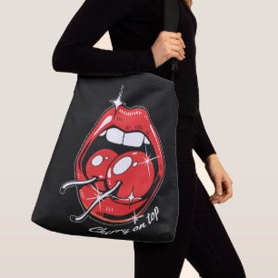 Cherry on Top Pop Art Red Lips & Juicy Cherries Crossbody Bag