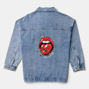 Cherry on Top Pop Art Red Lips & Juicy Cherries Denim Jacket