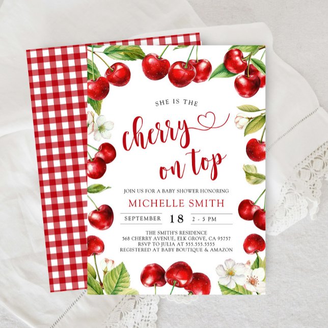 Cherry On Top Red Cherry Baby Shower Invitation (Creator Uploaded)