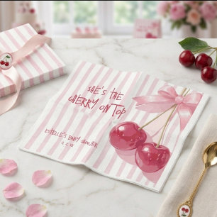 Cherry On Top Red Summer Retro Bow Baby Shower Napkin