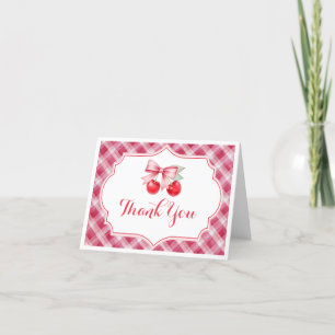Cherry on Top Thank You Card with Gingham Border
