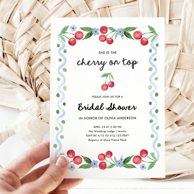 Cherry on Top | Whimsical Retro Bridal Shower Invitation (Creator Uploaded)
