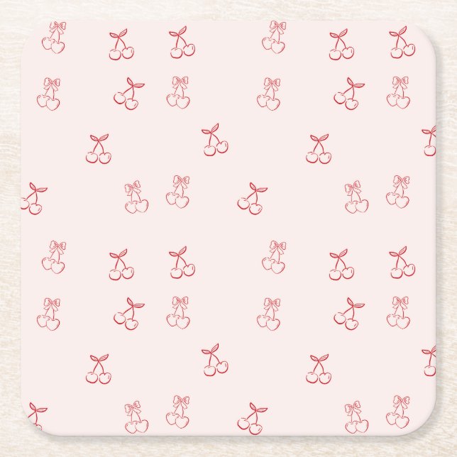 Cherry Outline Minimalism Square Paper Coaster (Front)