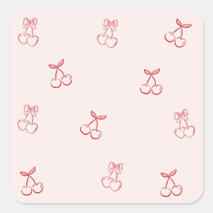 Cherry Outline Minimalism Square Sticker