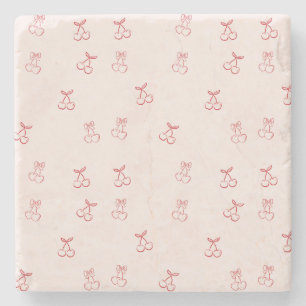 Cherry Outline Minimalism Stone Coaster