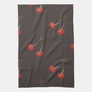 Cherry Pair Pattern (Dark Chocolate) Tea Towel