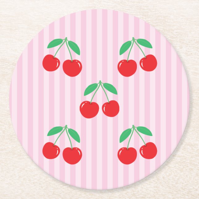 Cherry Paper Round Coasters (Front)