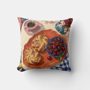 Cherry Pastries Butter Yellow Breakfast Cushion