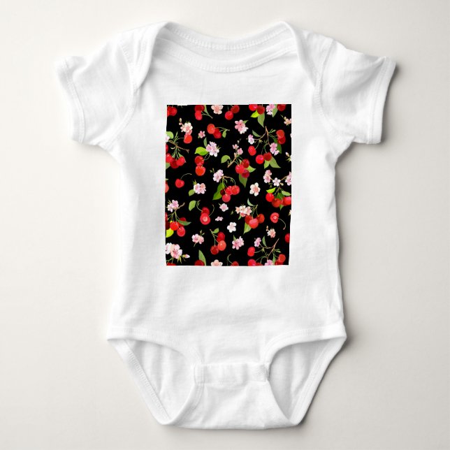 Cherry Pattern 1 Baby Bodysuit (Front)