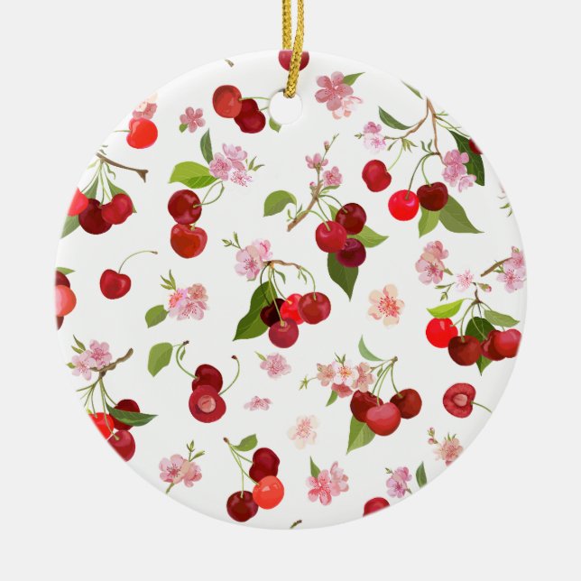 Cherry Pattern 1 Ceramic Ornament (Front)