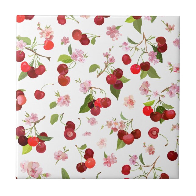 Cherry Pattern 1 Ceramic Tile (Front)