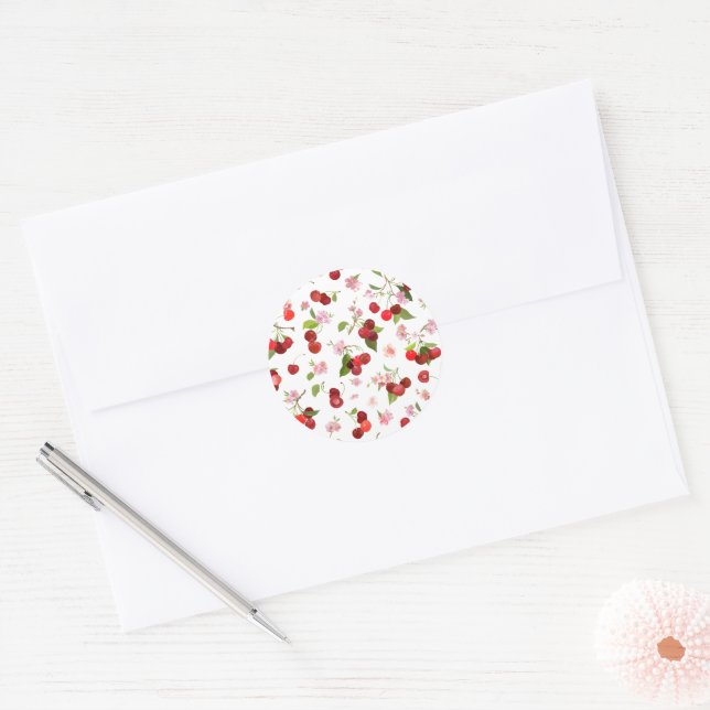 Cherry Pattern 1 Classic Round Sticker (Envelope)