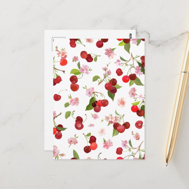 Cherry Pattern 1 Postcard (Front/Back In Situ)