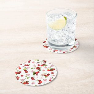 Cherry Pattern 1 Round Paper Coaster