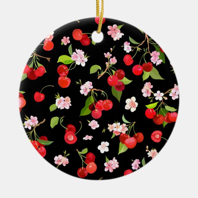 Cherry Pattern 2 Ceramic Ornament (Front)