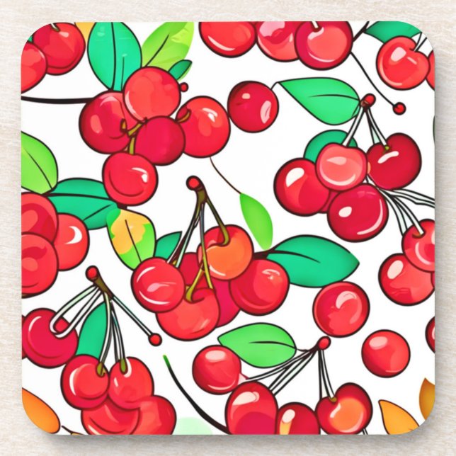 Cherry Pattern Design Coaster (Front)