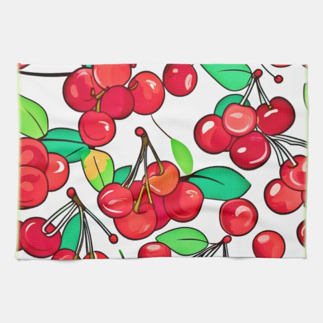 Cherry Pattern Design Tea Towel (Horizontal)