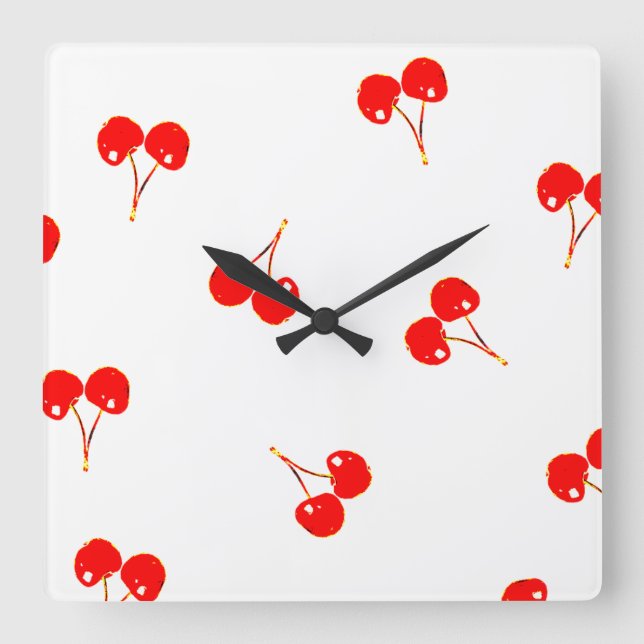 Cherry Pattern Pop Version Square Wall Clock (Front)