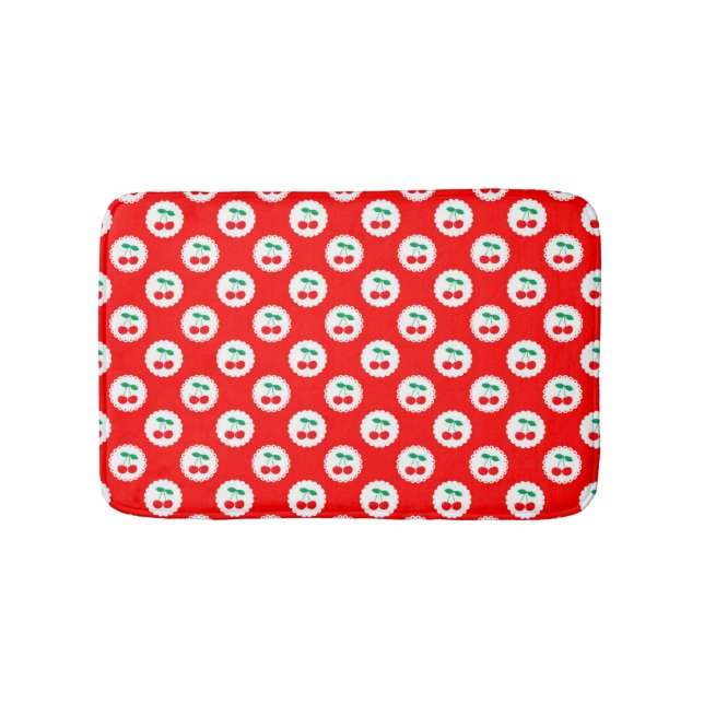 Cherry Pattern – Retro Fruit Gift & Decor Bath Mat (Front)