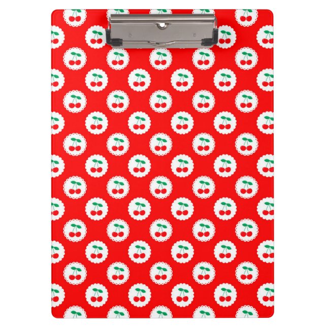 Cherry Pattern – Retro Fruit Gift & Decor Clipboard (Front)
