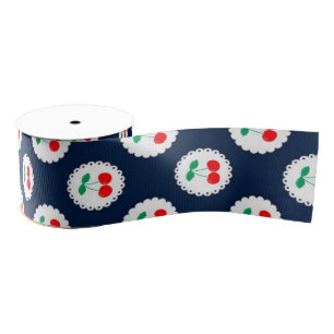 Cherry Pattern – Retro Fruit Gift & Decor Grosgrain Ribbon
