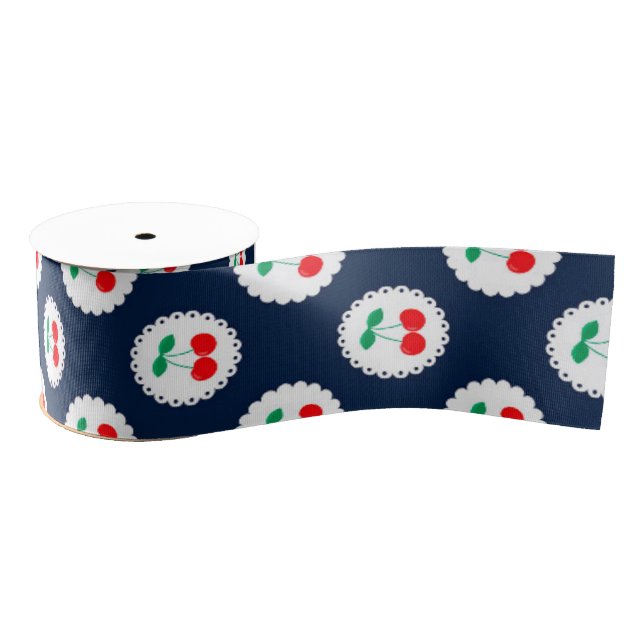 Cherry Pattern – Retro Fruit Gift & Decor Grosgrain Ribbon (Spool)