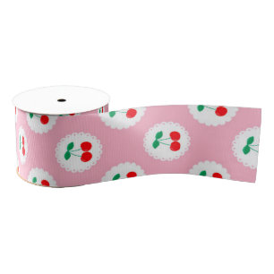 Cherry Pattern – Retro Fruit Gift & Decor Grosgrain Ribbon