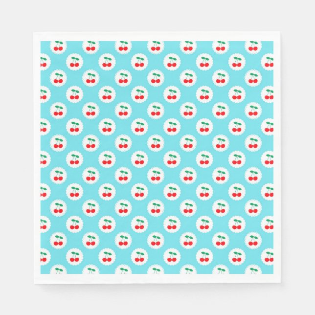 Cherry Pattern – Retro Fruit Gift & Decor Napkin (Front)