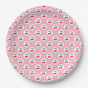 Cherry Pattern – Retro Fruit Gift & Decor Paper Plate