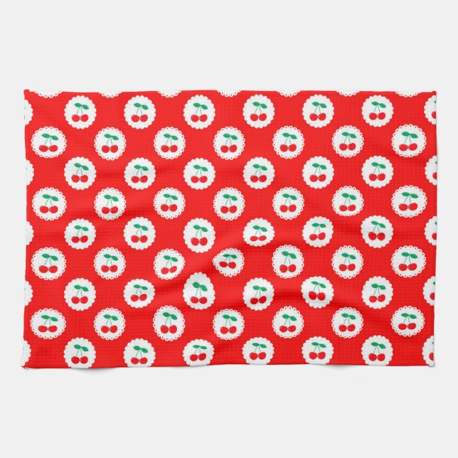 Cherry Pattern – Retro Fruit Gift & Decor Tea Towel (Horizontal)