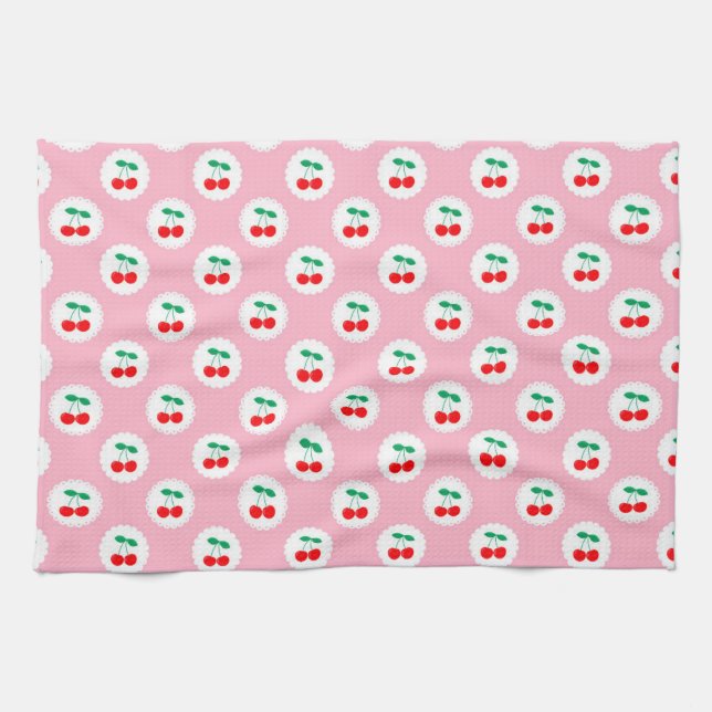 Cherry Pattern – Retro Fruit Gift & Decor Tea Towel (Horizontal)