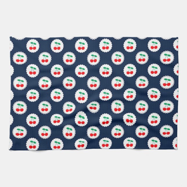 Cherry Pattern – Retro Fruit Gift & Decor Tea Towel (Horizontal)