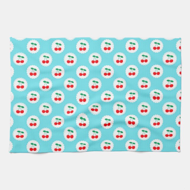 Cherry Pattern – Retro Fruit Gift & Decor Tea Towel (Horizontal)