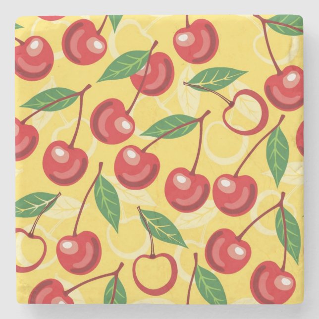 Cherry pattern stone coaster (Front)