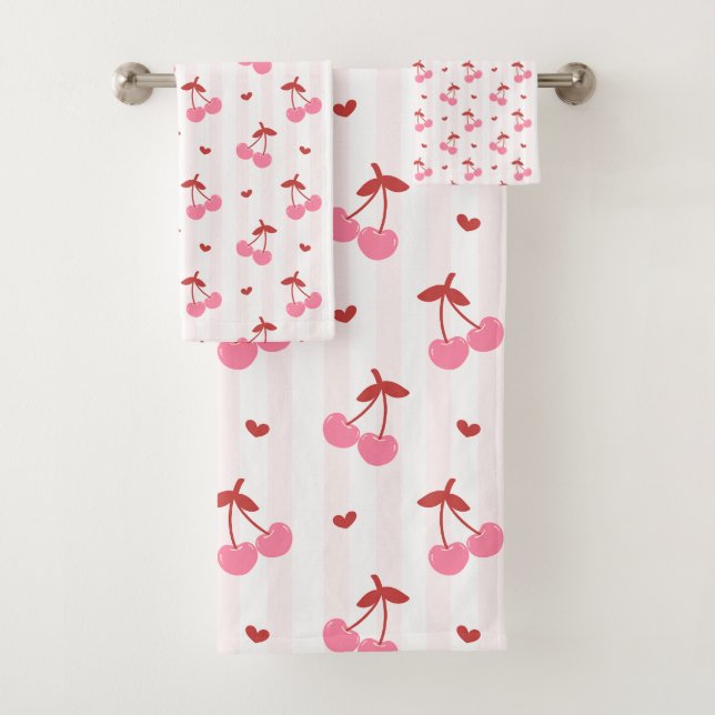 Cherry Pattern with Hearts  Bath Towel Set (Insitu)