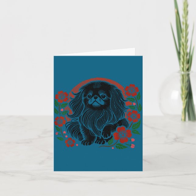 Cherry Pekingese Blossoms Floral Dog Japanese Humo Card (Front)