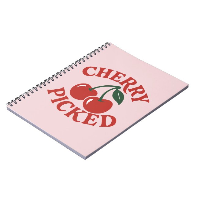 Cherry Picked Trendy Retro Fruit Graphic Pink Notebook (Left Side)