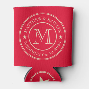 Cherry Picking Pink Wedding Monogram Star Can Cooler