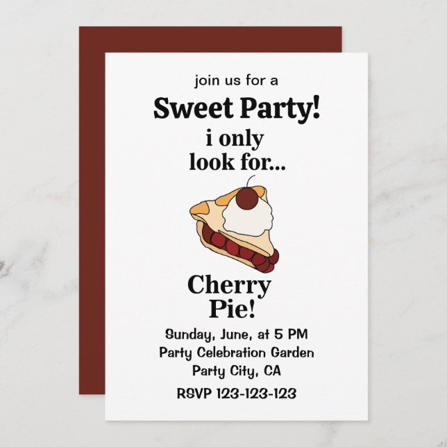 Cherry Pie Cute Sweet Party Invitation (Front/Back)