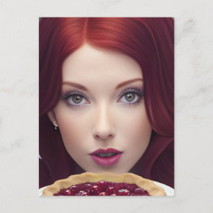 Cherry Pie Goddess Woman fantasy art Postcard