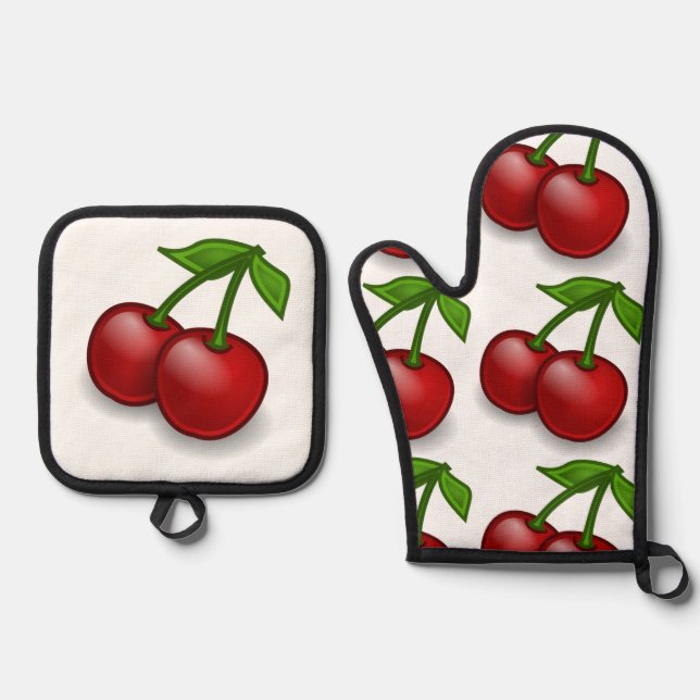 "Cherry Pie" Oven Mitt & Pot Holder Set (Front)