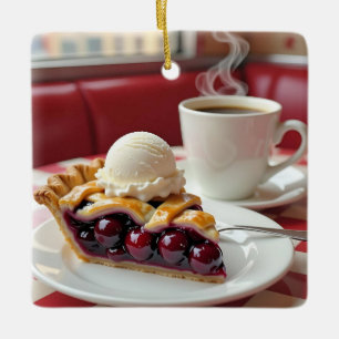 Cherry Pie, Vanilla Ice Cream & Coffee  Ceramic Ornament