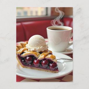 Cherry Pie, Vanilla Ice Cream & Coffee Postcard