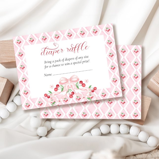 Cherry Pink Bow Baby Shower Diaper Raffle Enclosure Card (Creator Uploaded)