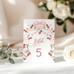 Cherry Pink Bow Baby Shower Table Number