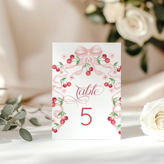 Cherry Pink Bow Baby Shower Table Number (Creator Uploaded)
