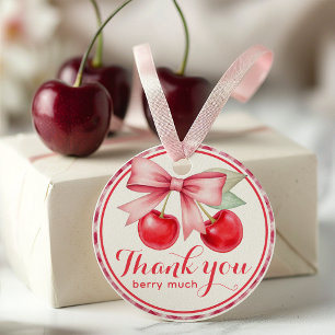 Cherry Pink Bow Thank You Favour Gift Tag