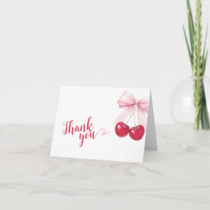 Cherry Pink Bow Watercolor Thank You Card